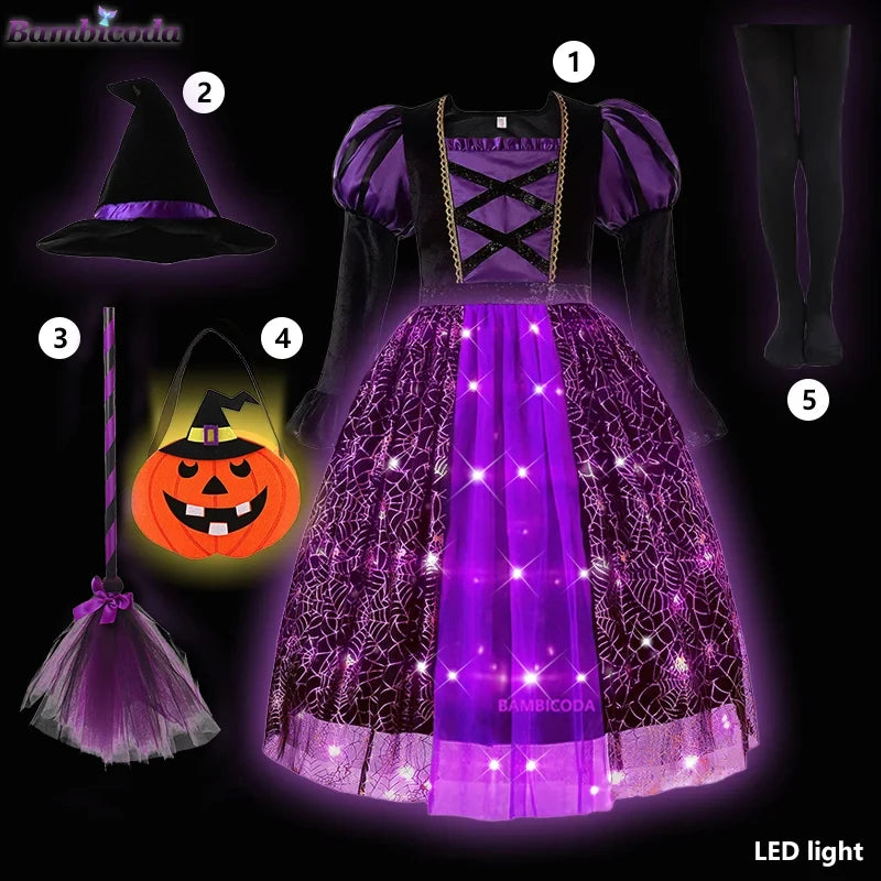 Light-Up Witch Dress for Girls with Hat and Broom, 3 to 10 Years