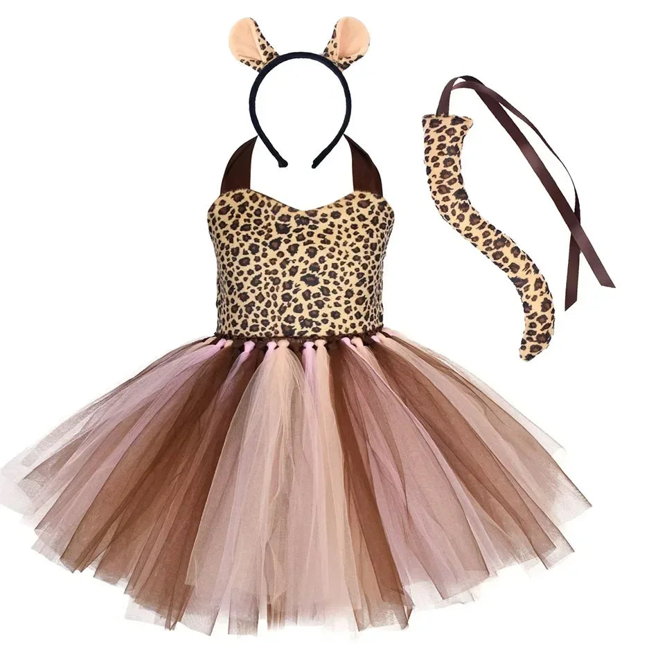 Leopard Tutu Dress for Girls, Brown