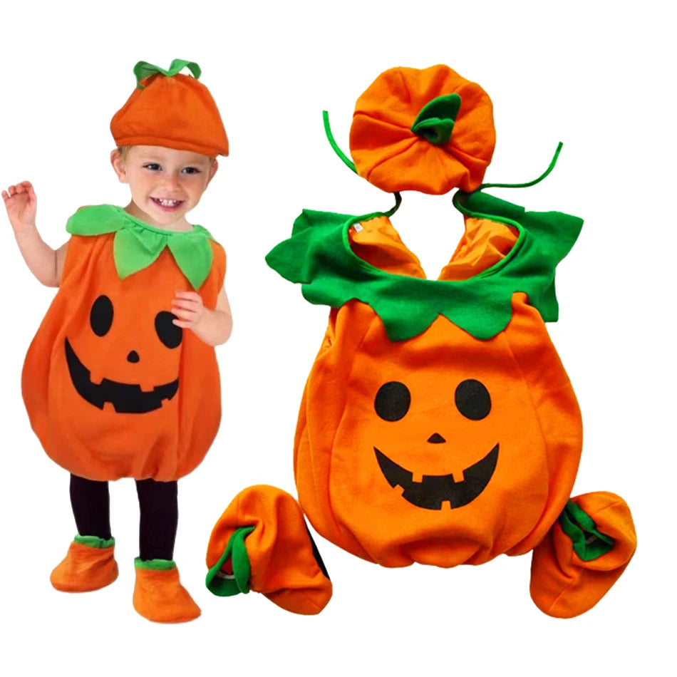 Pumpkin Costume for Toddlers with Hat and Bag