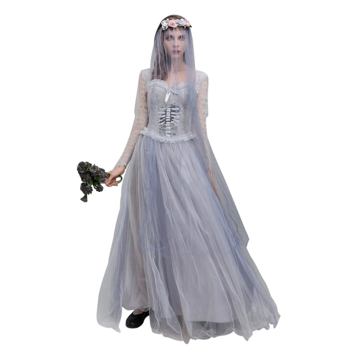 Dead Bride Costume for Women, Corset Dress and Veil