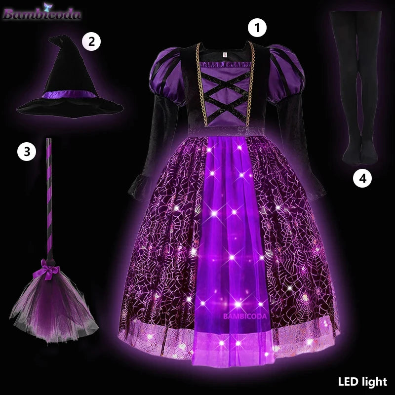 Light-Up Witch Dress for Girls with Hat and Broom, 3 to 10 Years