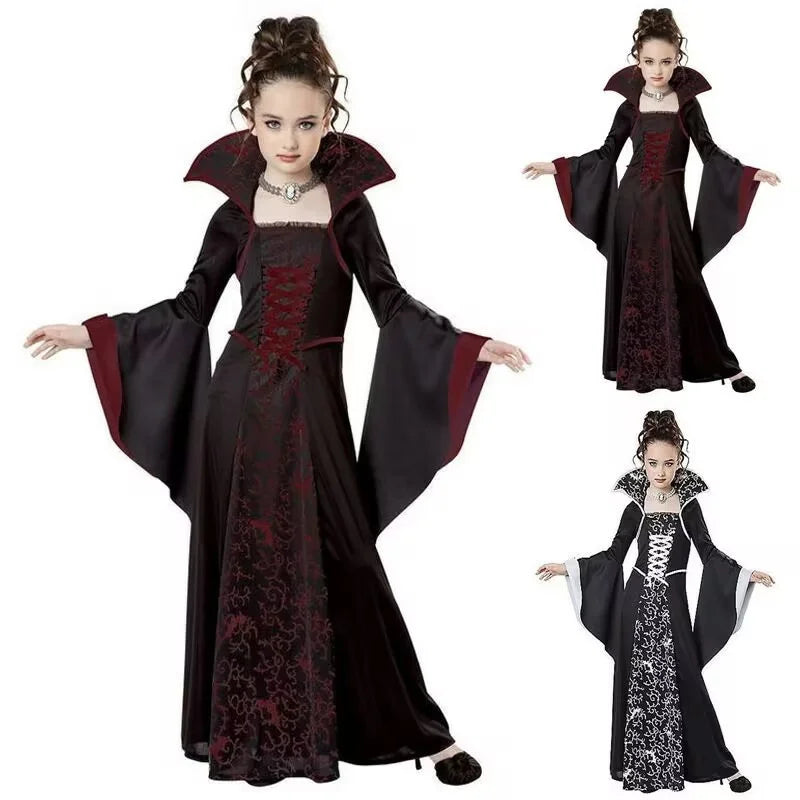 Vampire Gown for Girls, Red or Black, 4 to 12 Years