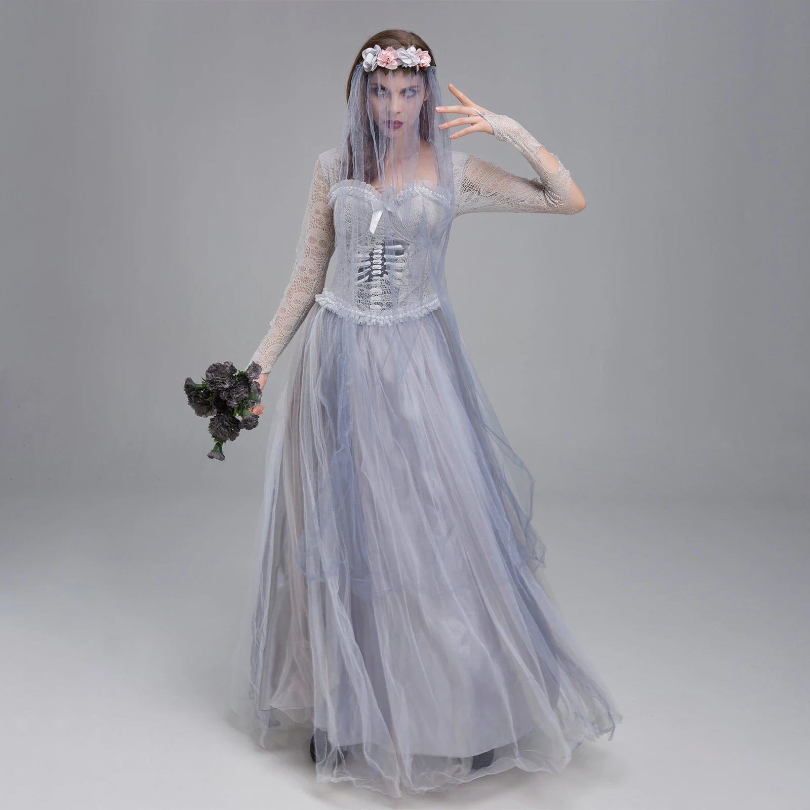 Dead Bride Costume for Women, Corset Dress and Veil