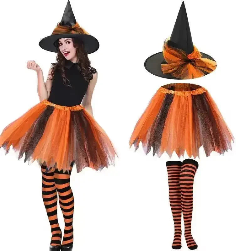 Witch Costume Set for Women: Tutu, Hat, Gloves and Stockings