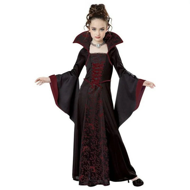Vampire Gown for Girls, Red or Black, 4 to 12 Years