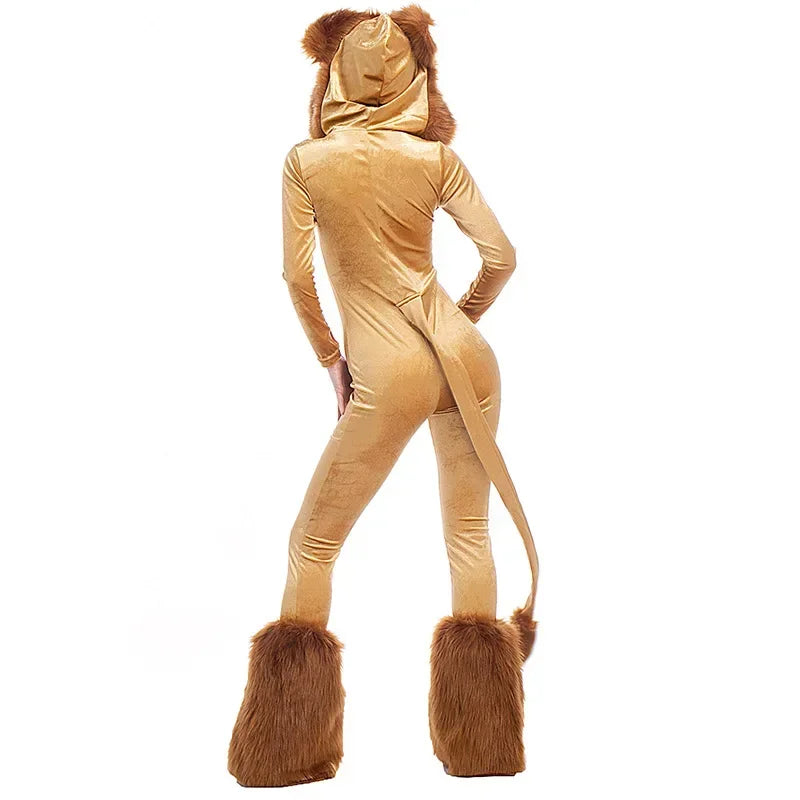 Plush Lion Hooded Jumpsuit Costume for Adults