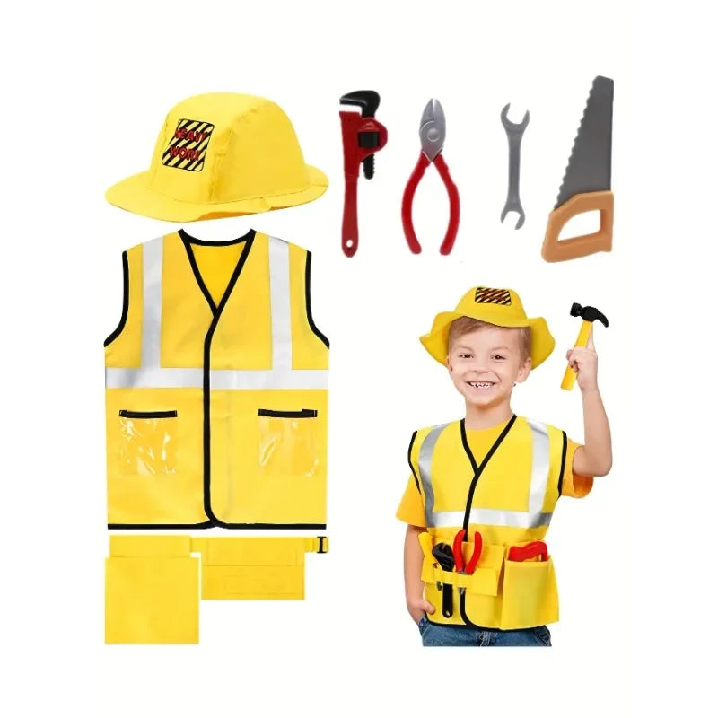 Construction Worker Costume for Toddlers with Toy Tool Set