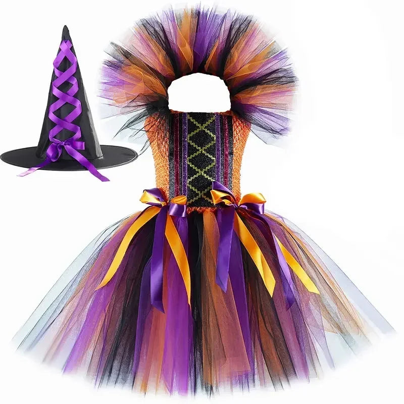 Witch Tutu Dress for Girls with Hat and Broom, 1 to 12 Years
