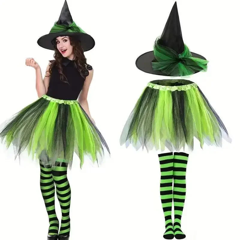 Witch Costume Set for Women: Tutu, Hat, Gloves and Stockings
