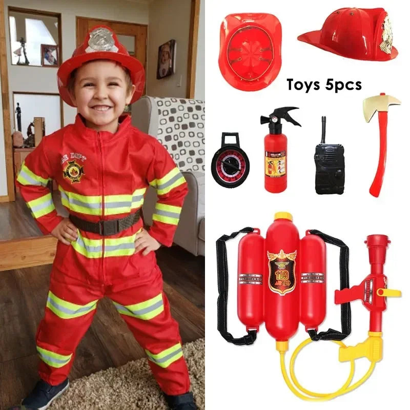Firefighter Costume for Kids with Helmet and Tools