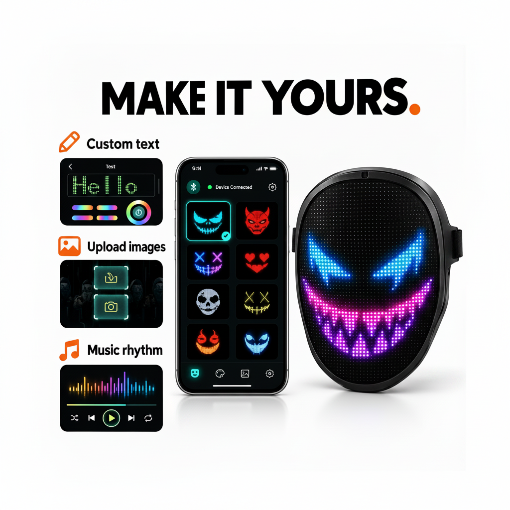 LED Face Mask, App Controlled with Gesture Sensing