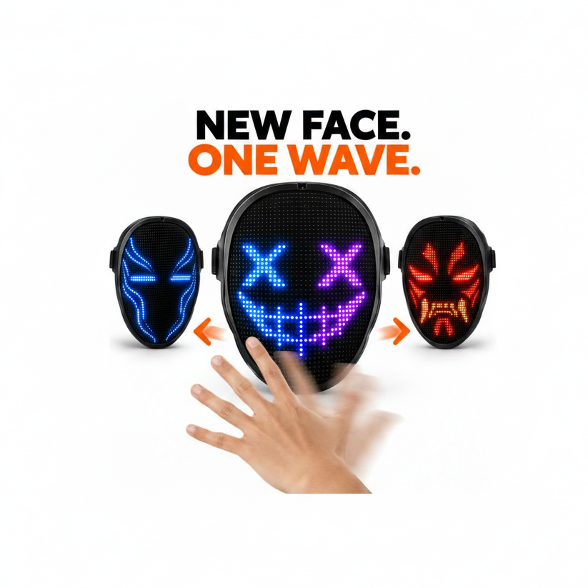 LED Face Mask, App Controlled with Gesture Sensing